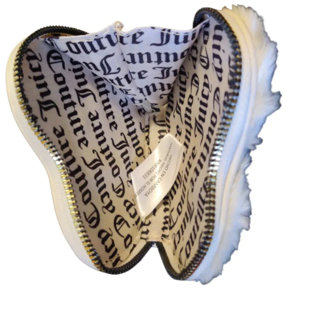 Juicy Couture Fuzzy Angel Get Cozy Heart Zip Around Wristlet Gold tone hardware - Picture 3 of 4